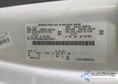 2017 Ford F-250 Xl из США, поврежденный, VIN 1FD7X2A61HED72871